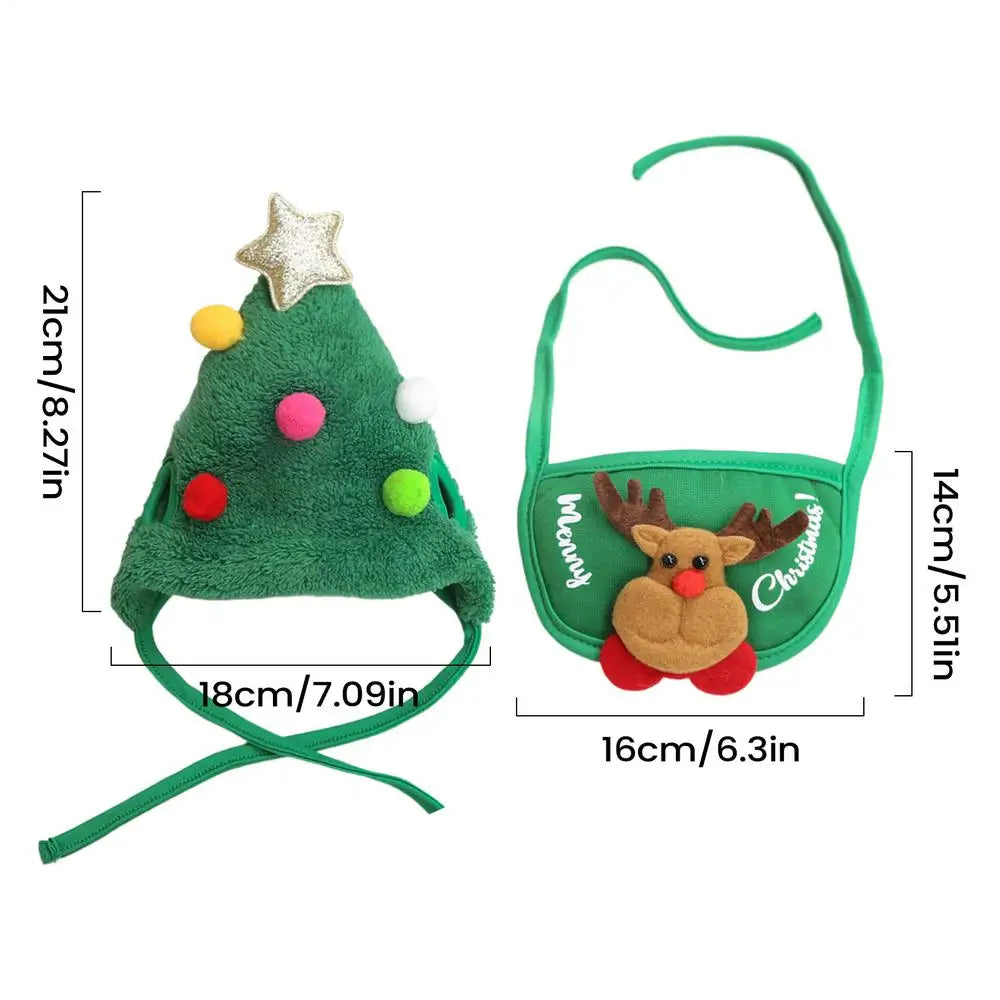 Pet Christmas Costume Xmas dog Cat Santa Elk Hat with Bandana Bib Scarf Set Cat Accessories Pet Holiday Dress Up Supplies