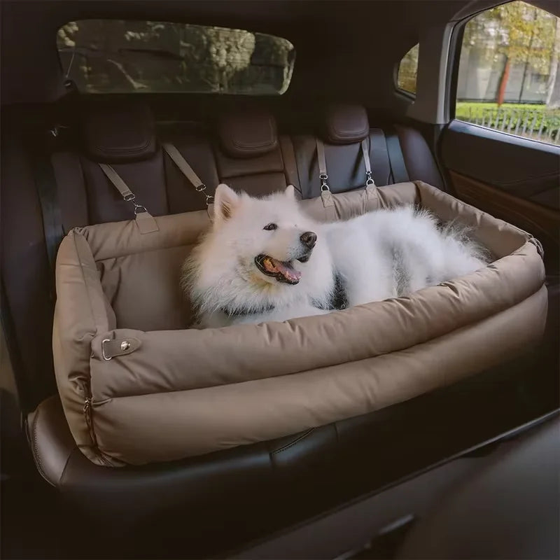 Luxury Waterproof Faux Leather Dog Car Seat Pet Booster Car Seat for Small Dogs Cats Soft Travel Cat Bed with Safety Buckle