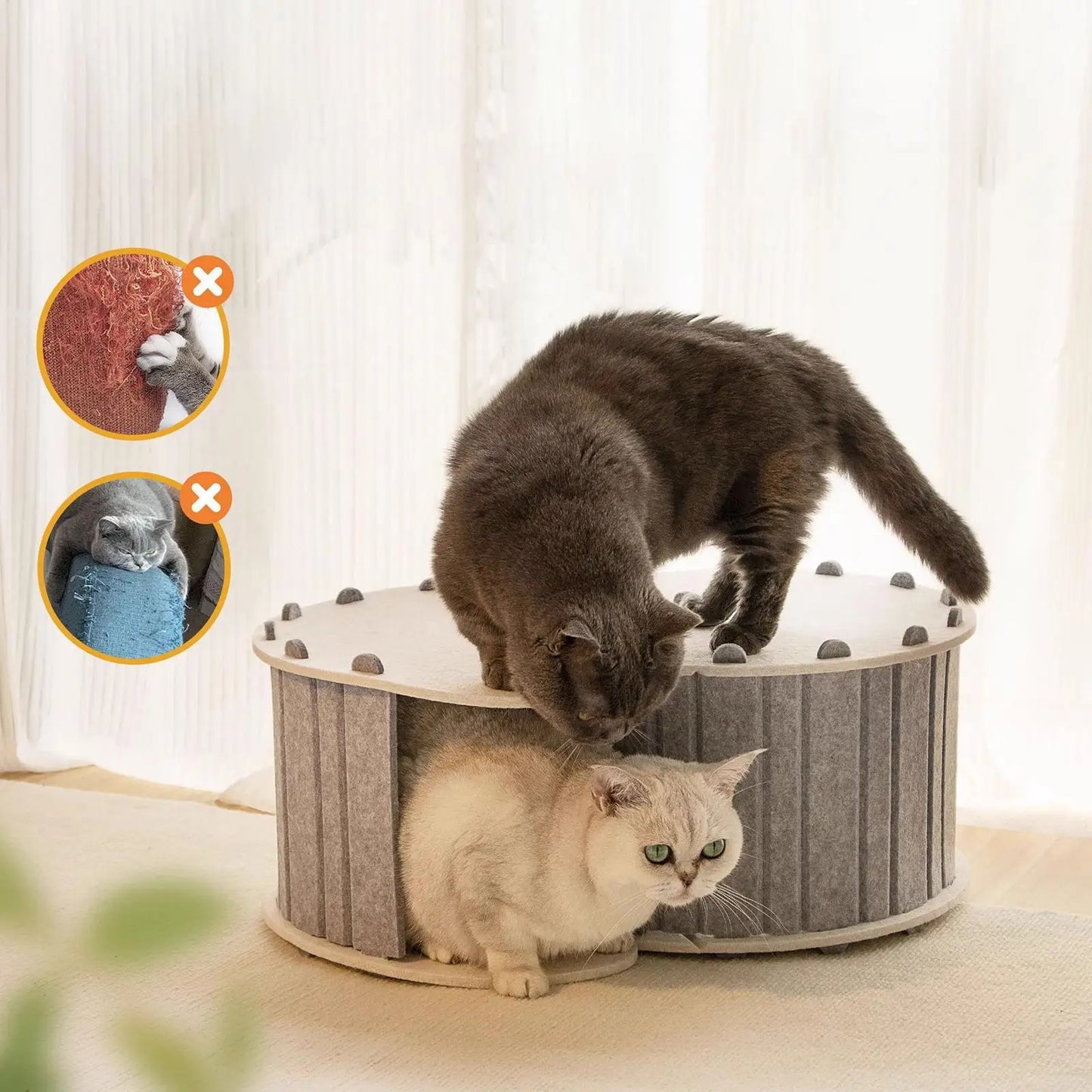 Cat Play Tunnel Bed for 2 Cats Breathable Winter Season Universal Comfortable Removable Cover Cat Cave with 2 Holes Pet House