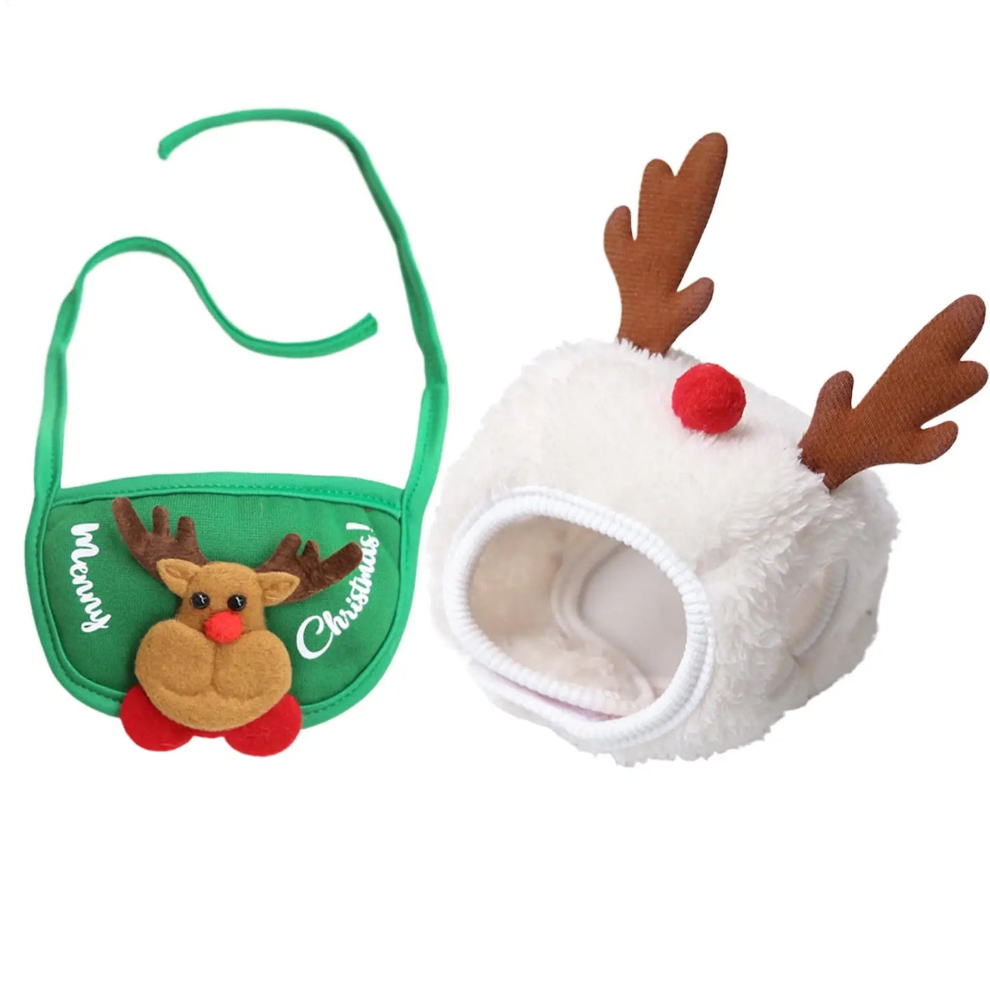 Pet Christmas Costume Xmas dog Cat Santa Elk Hat with Bandana Bib Scarf Set Cat Accessories Pet Holiday Dress Up Supplies