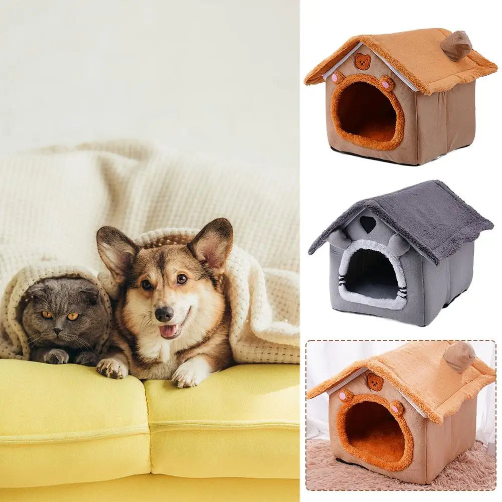Cat Dog House Nest Winter Warm Pet Bed Small For Dogs Cats All Season Removable Washable Pet Nest Waterproof Bottom Cozy Shelter