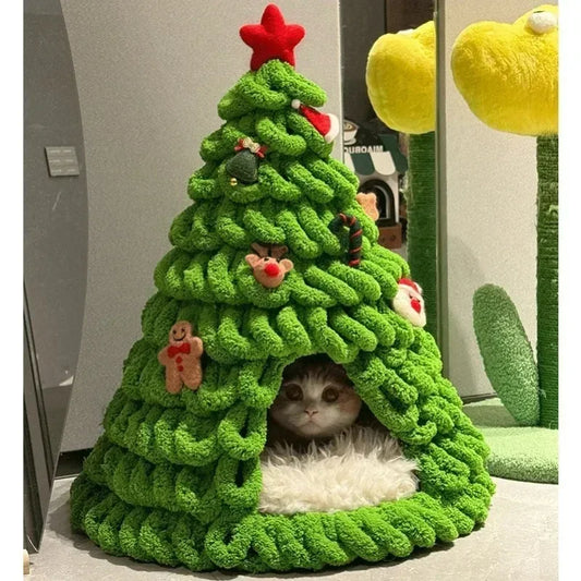 Christmas Tree Cat Bed DIY Yarn Tools Package Homemade Puppy Nest for Autumn Winter Warmth Four Seasons Universal Pet Suppplies