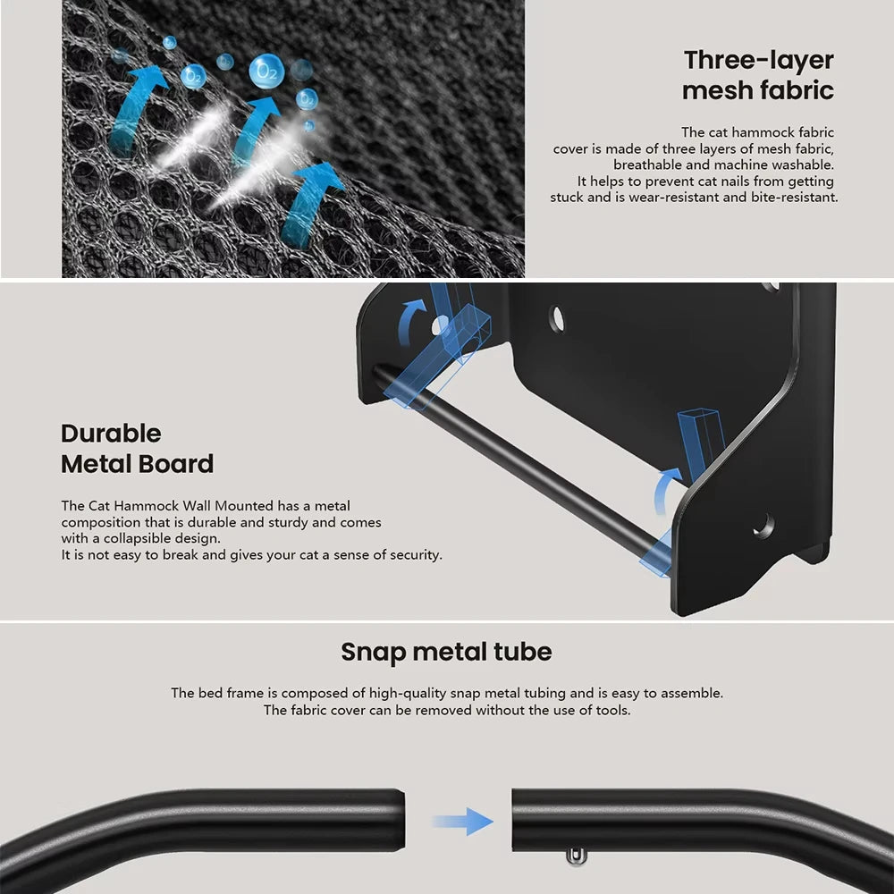 Cat Hammock Wall Mounted Foldable and Stable Breathable Cat Bed for Sleeping, Playing, Climbing and Resting