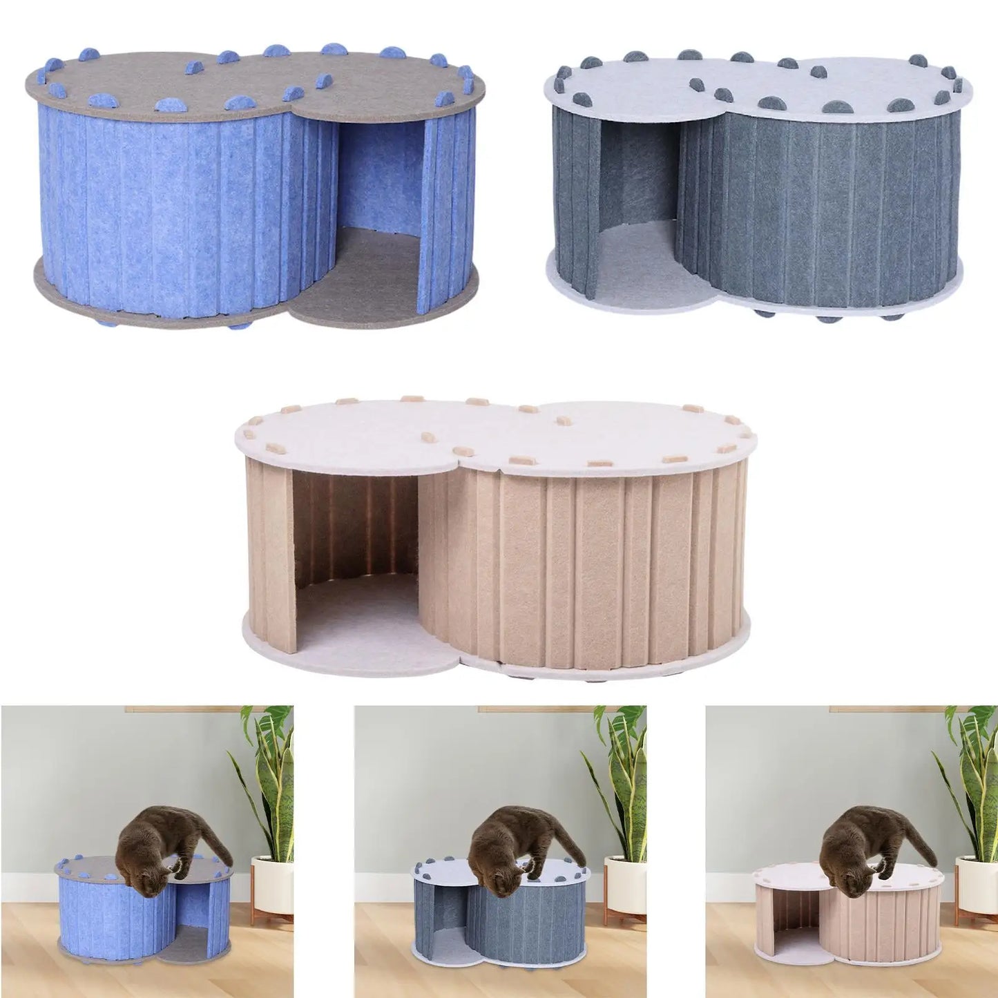 Cat Play Tunnel Bed for 2 Cats Breathable Winter Season Universal Comfortable Removable Cover Cat Cave with 2 Holes Pet House