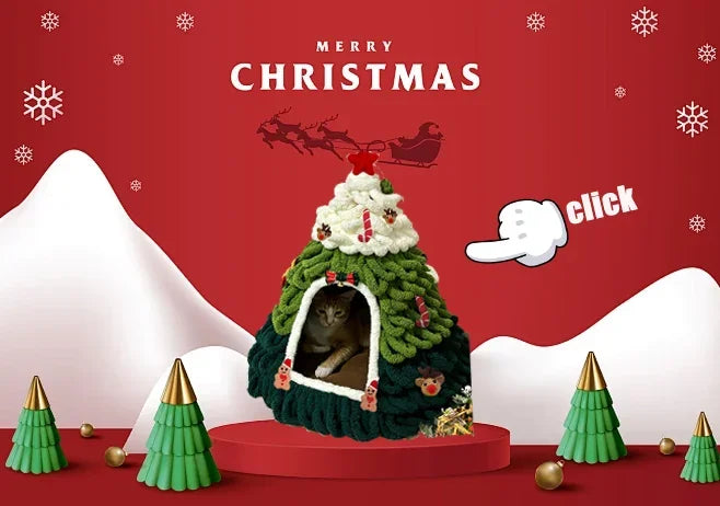 Christmas Tree Cat Bed DIY Yarn Tools Package Homemade Puppy Nest for Autumn Winter Warmth Four Seasons Universal Pet Suppplies