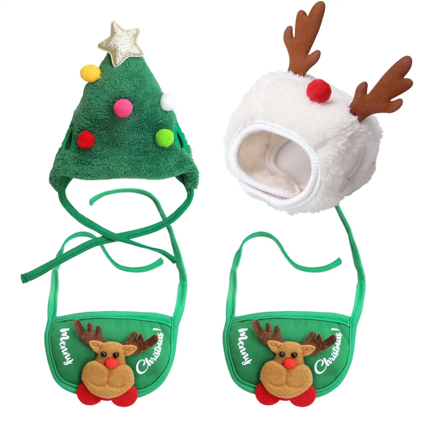 Pet Christmas Costume Xmas dog Cat Santa Elk Hat with Bandana Bib Scarf Set Cat Accessories Pet Holiday Dress Up Supplies