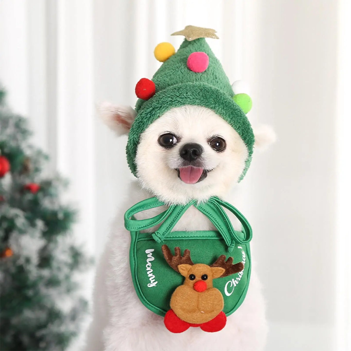 Pet Christmas Costume Xmas dog Cat Santa Elk Hat with Bandana Bib Scarf Set Cat Accessories Pet Holiday Dress Up Supplies