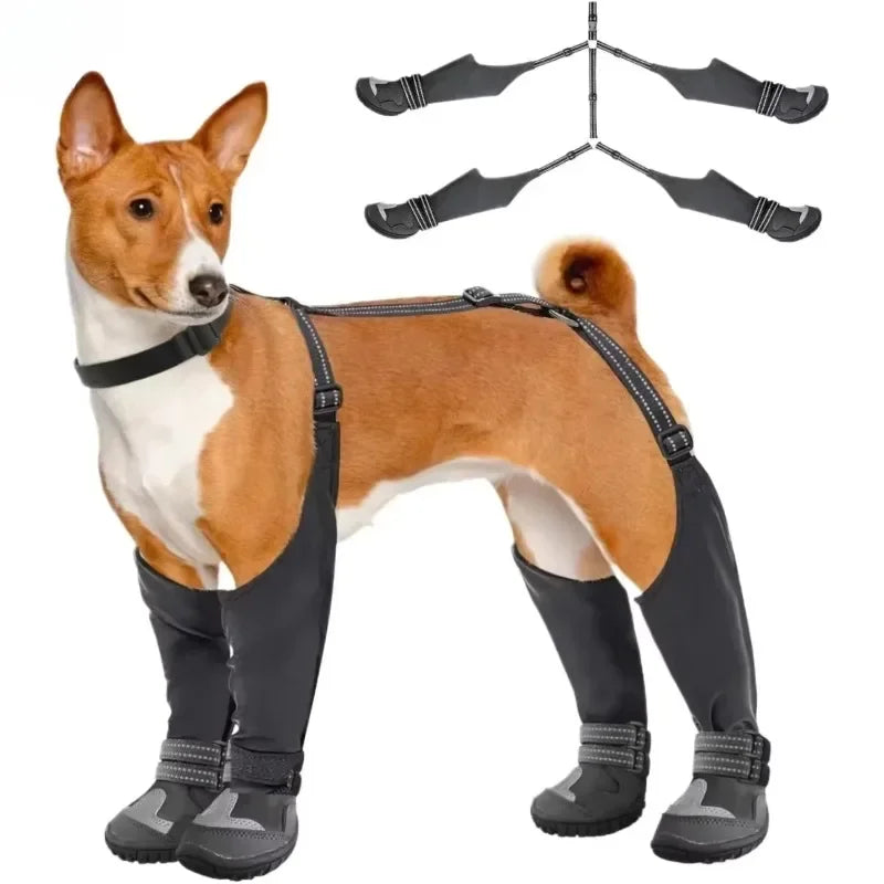 Waterproof Dog Boots Suspender Anti-Slip Walk Dog Shoes Outdoor Small Medium Universal Pet Boots Long with Strap Puppy Supplies