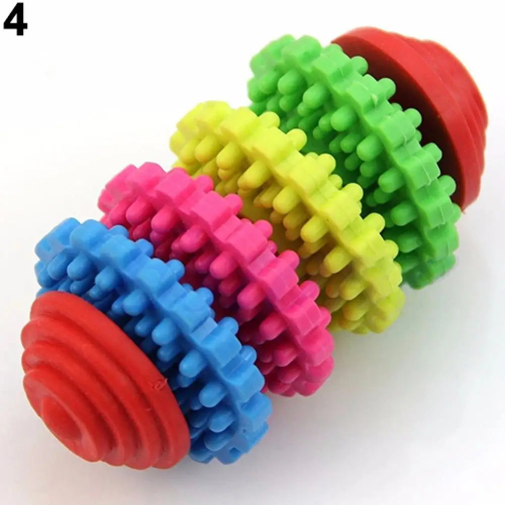New Durable Rubber Pet Dog Puppy Cat Dental Teething Healthy Teeth Gums Chew Toy Rainbow Gear Teeth Cleaning Toy