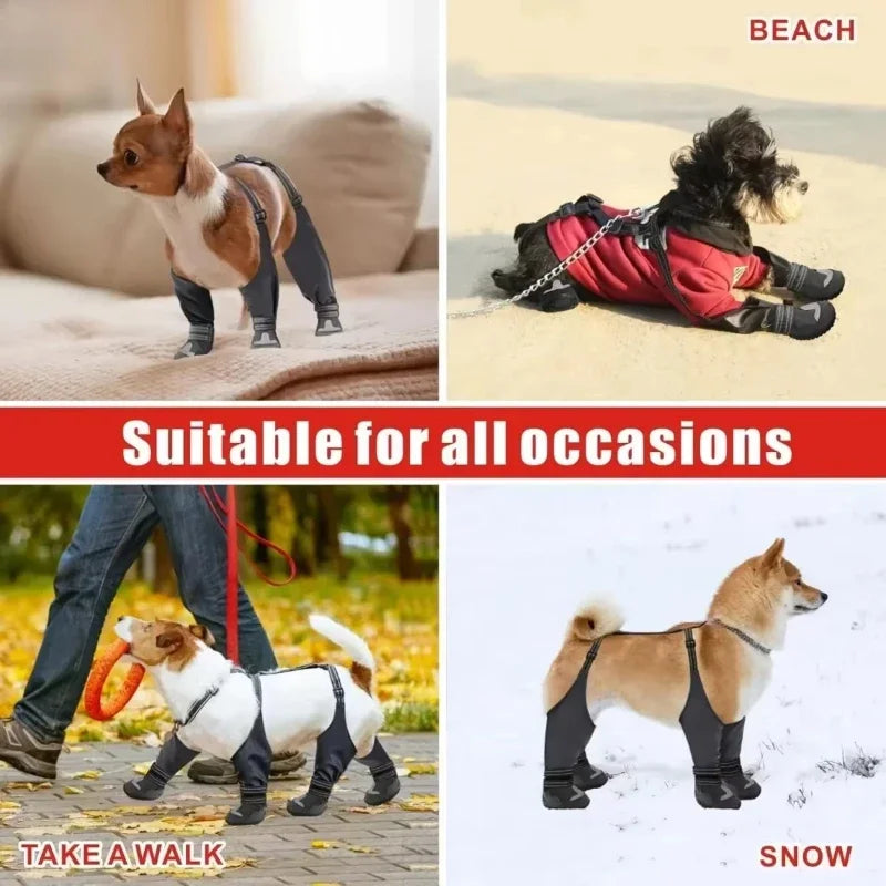 Waterproof Dog Boots Suspender Anti-Slip Walk Dog Shoes Outdoor Small Medium Universal Pet Boots Long with Strap Puppy Supplies