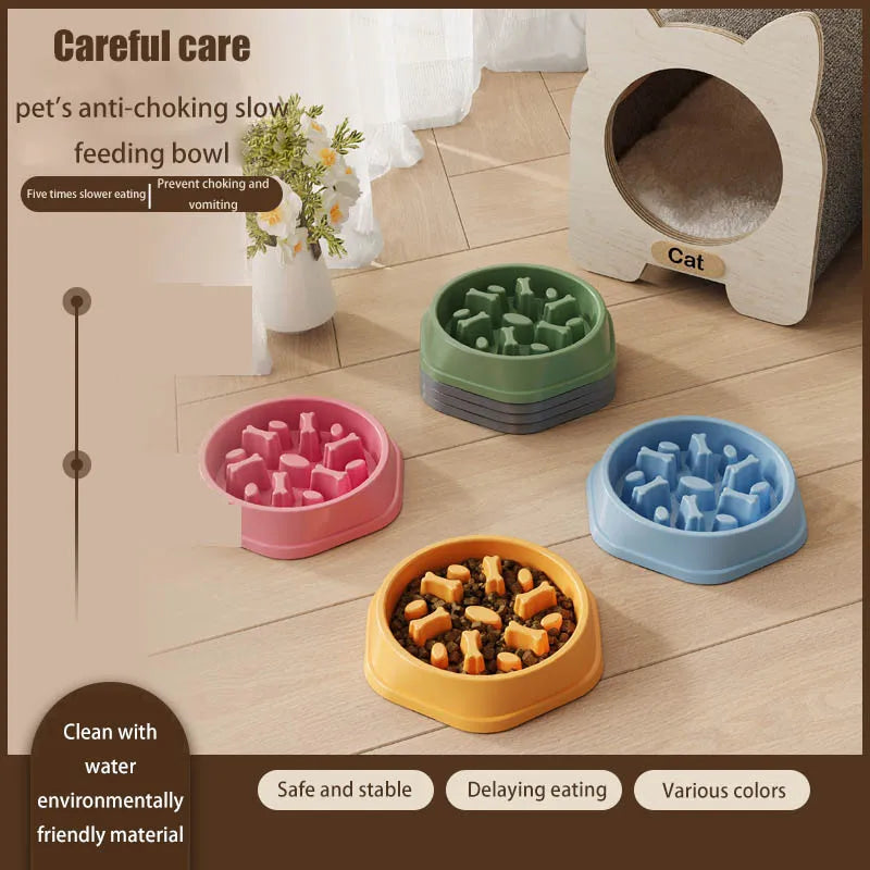 Dog slow food bowl dog bowl dog bowl anti-slip anti-choking anti-vomiting pet feeding bowl small dog food bowl cat bowl