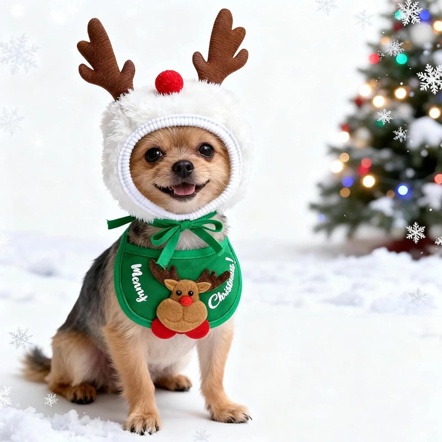 Pet Christmas Costume Xmas dog Cat Santa Elk Hat with Bandana Bib Scarf Set Cat Accessories Pet Holiday Dress Up Supplies