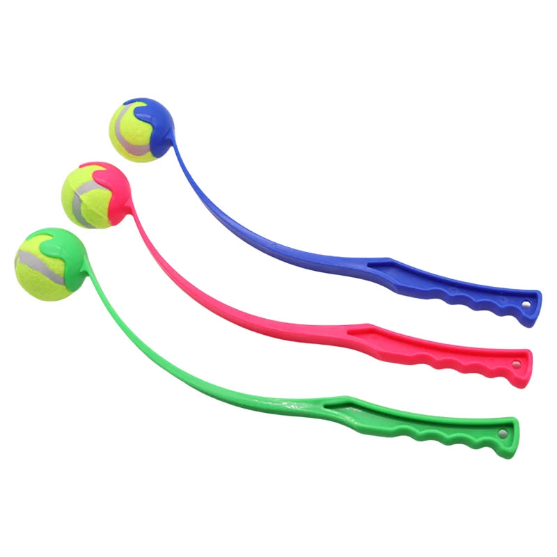 Pet Throwing Stick Toy - Interactive Ball Launcher for Dogs Cats Training, Fetch Game with Rubber Balls