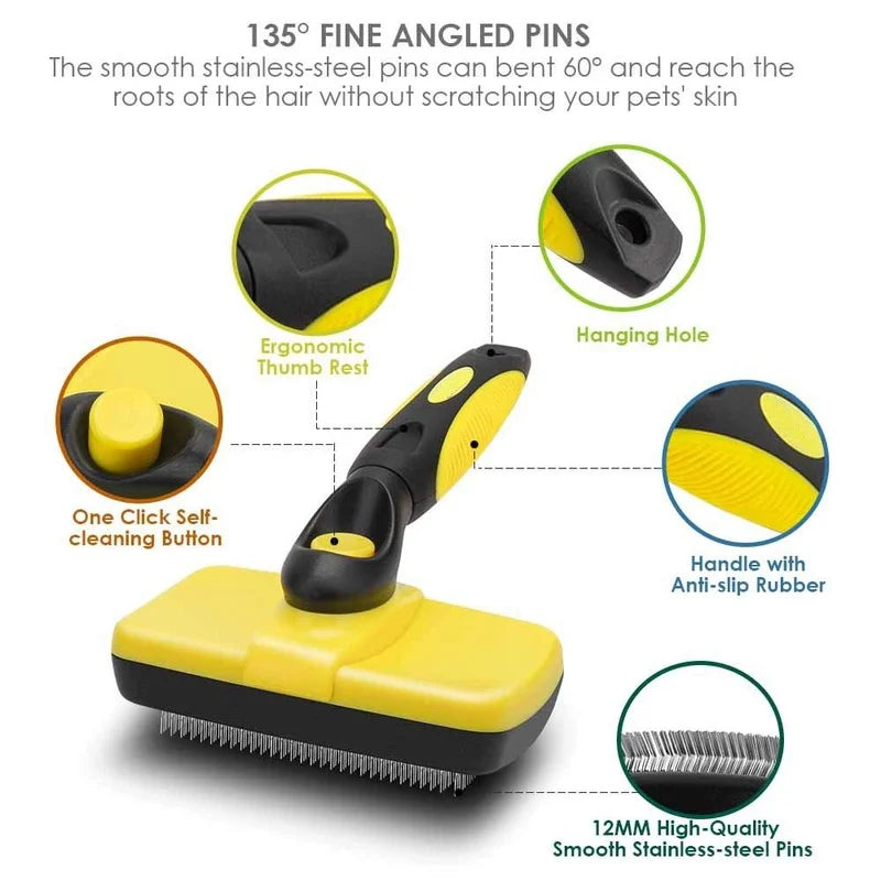 Self-Cleaning Pet Grooming Brush for Dogs & Cats - Deshedding & Hair Removal Tool