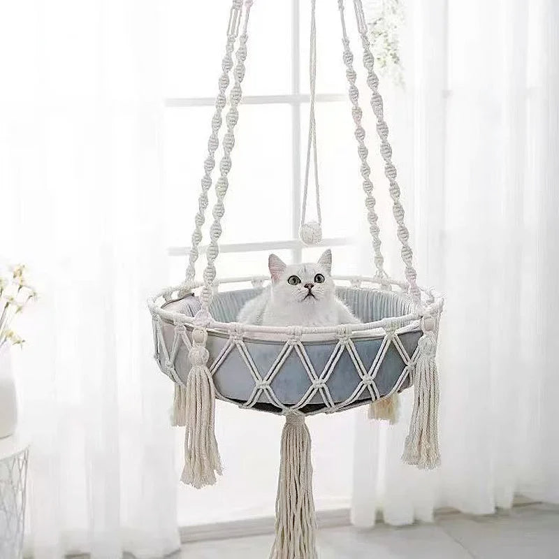 Pet Cat Hammock Swing Bed Bohemian Handwoven Tapestry Cotton Macrame For Home Bedroom Decoration Wall Hanging Without Mat