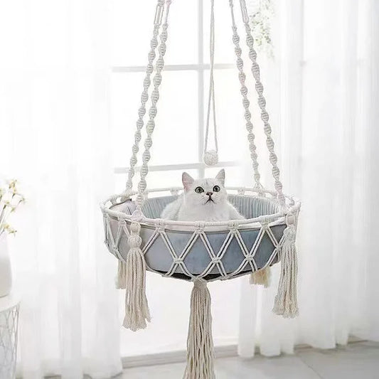 Pet Cat Hammock Swing Bed Bohemian Handwoven Tapestry Cotton Macrame For Home Bedroom Decoration Wall Hanging Without Mat