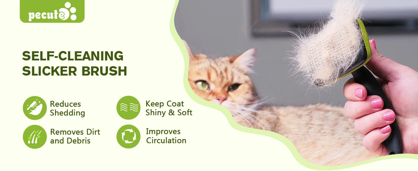 Pecute Self-Cleaning Slicker Brush for Dogs Cats Lightweight Brush for Shedding Massaging Grooming Brush Gently Removes