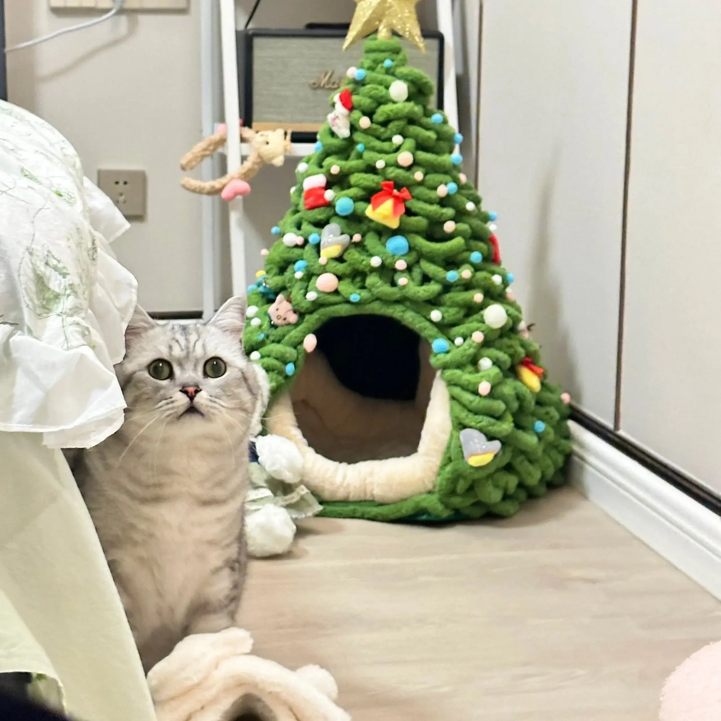 Christmas Tree Cat Bed DIY Yarn Tools Package Homemade Puppy Nest for Autumn Winter Warmth Four Seasons Universal Pet Suppplies