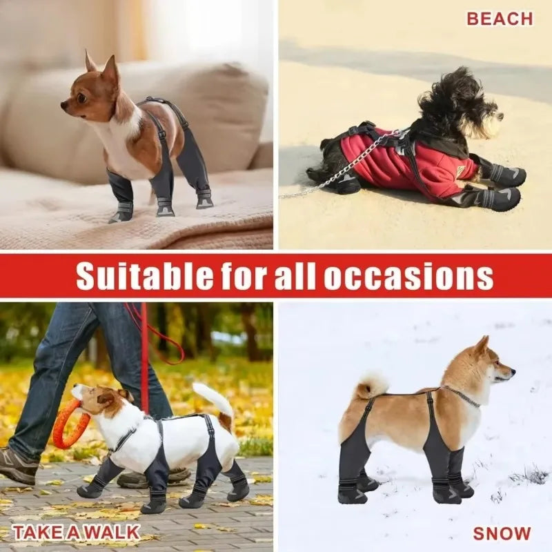 Waterproof Dog Boots Suspender Anti-Slip Walk Dog Shoes Outdoor Small Medium Universal Pet Boots Long with Strap Puppy Supplies