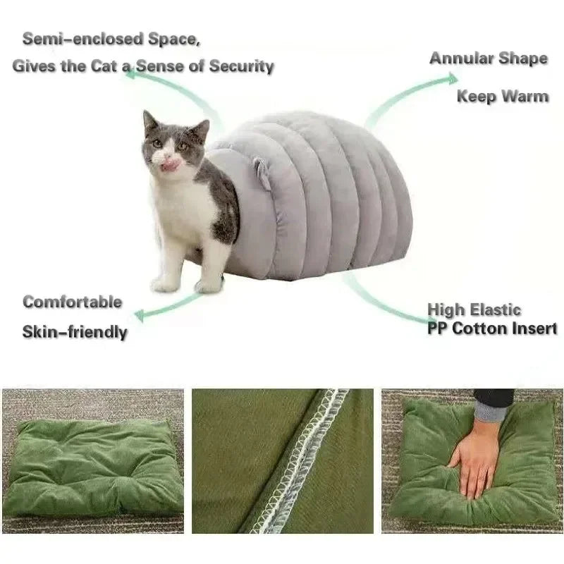 Cat bed mat winter autumn caterpillar cozy sleep house warm Nest safe breathable large space bed warm cat products cushions