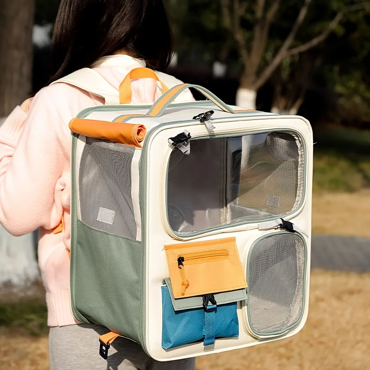 Breathable Pet Cat Carrier Backpack Colorful Pet Carrier Transport Travel Bag Expandable Large Capacity Creative for Cats Dogs