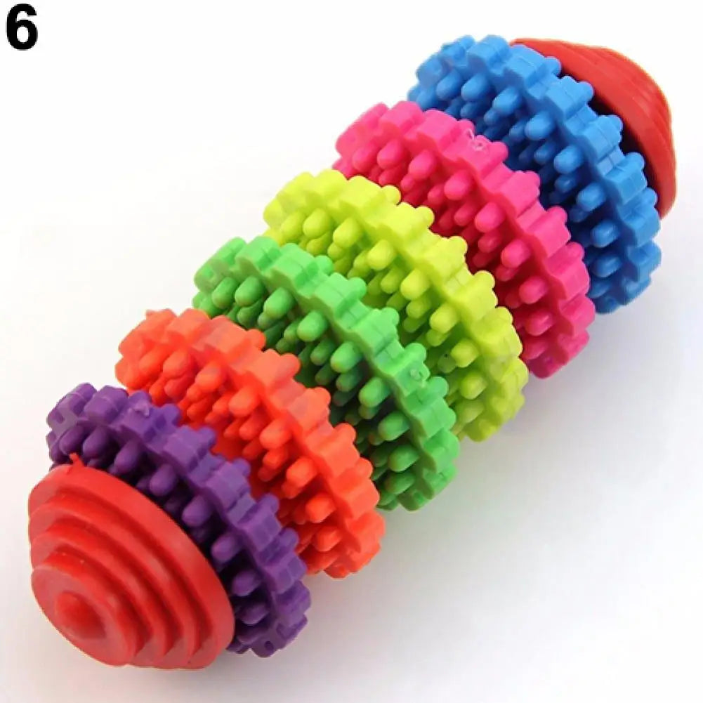 New Durable Rubber Pet Dog Puppy Cat Dental Teething Healthy Teeth Gums Chew Toy Rainbow Gear Teeth Cleaning Toy