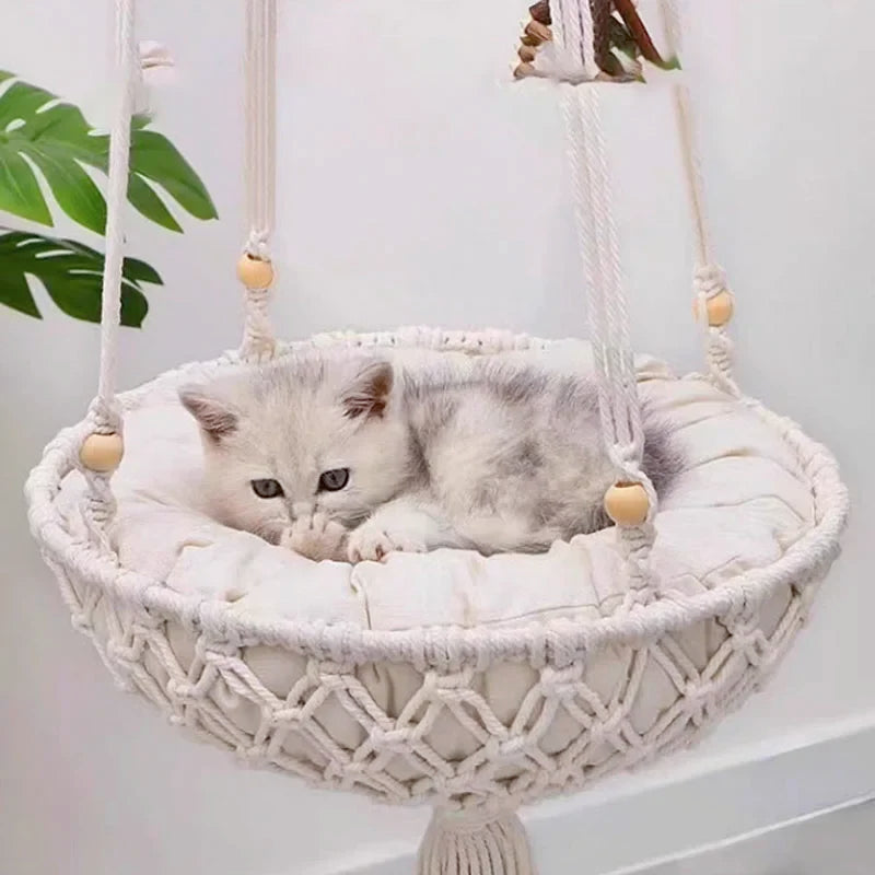 Pet Cat Hammock Swing Bed Bohemian Handwoven Tapestry Cotton Macrame For Home Bedroom Decoration Wall Hanging Without Mat