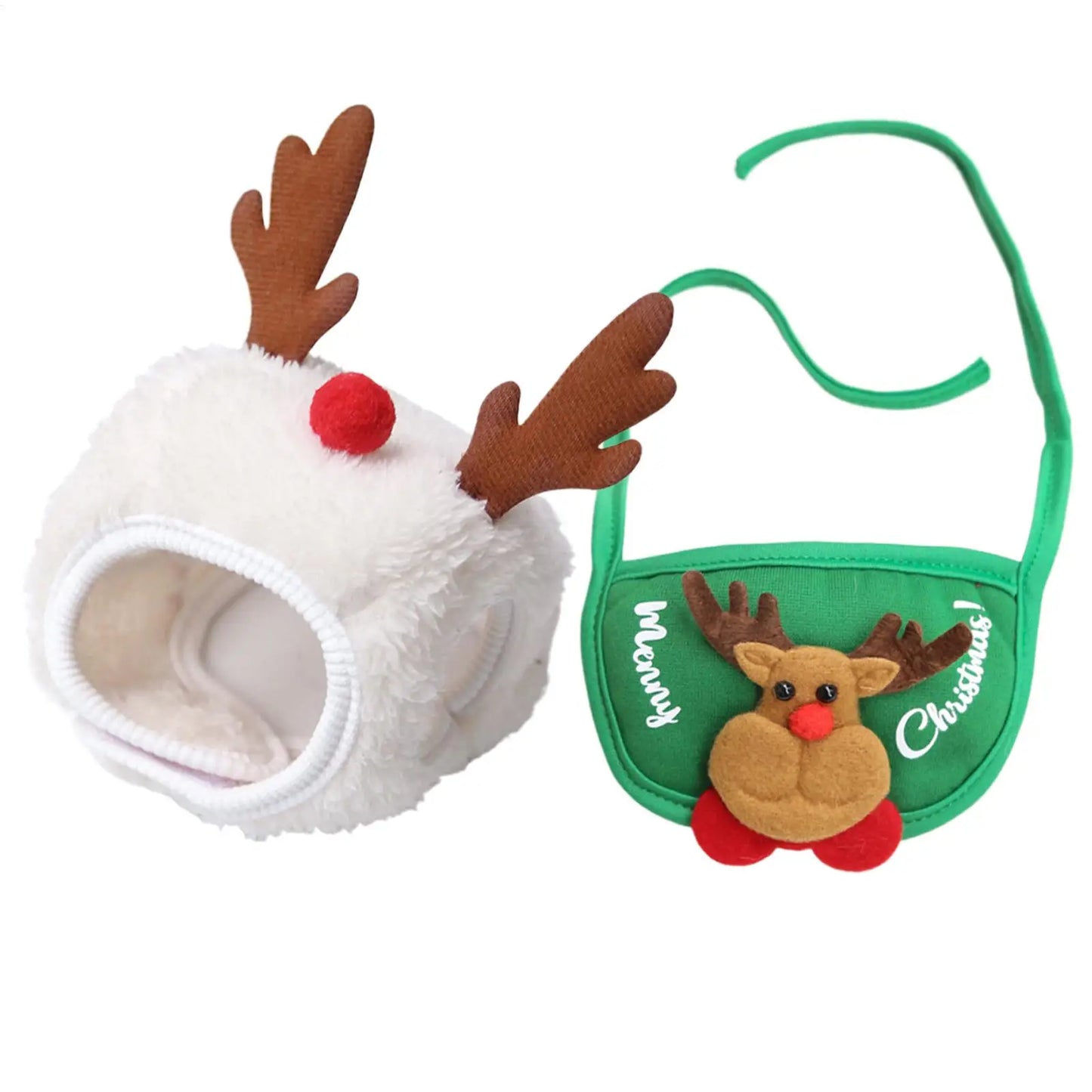 Pet Christmas Costume Xmas dog Cat Santa Elk Hat with Bandana Bib Scarf Set Cat Accessories Pet Holiday Dress Up Supplies