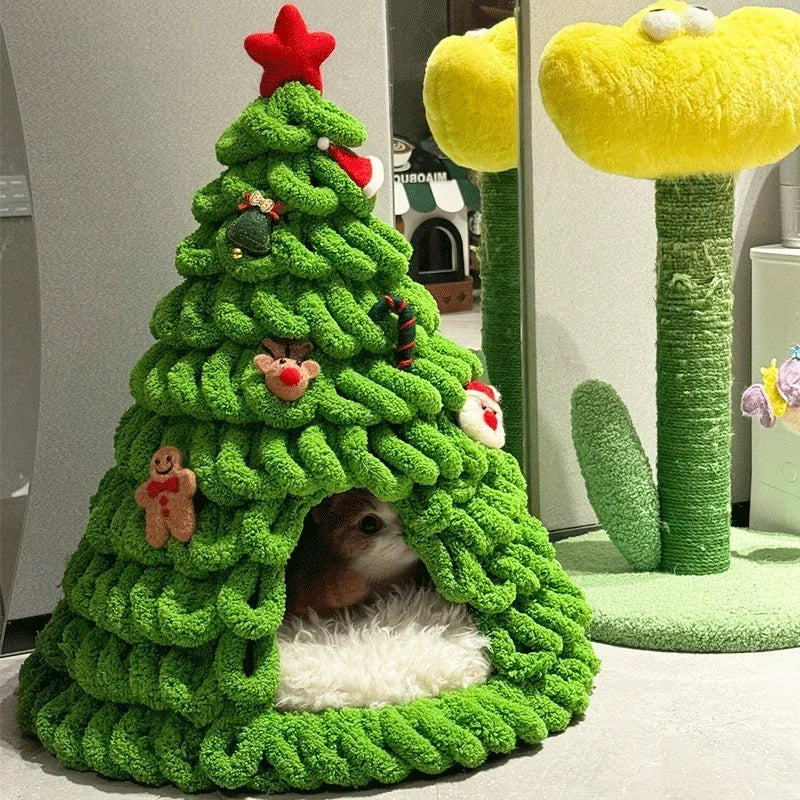 Christmas Tree Cat Bed DIY Yarn Tools Package Homemade Puppy Nest for Autumn Winter Warmth Four Seasons Universal Pet Suppplies