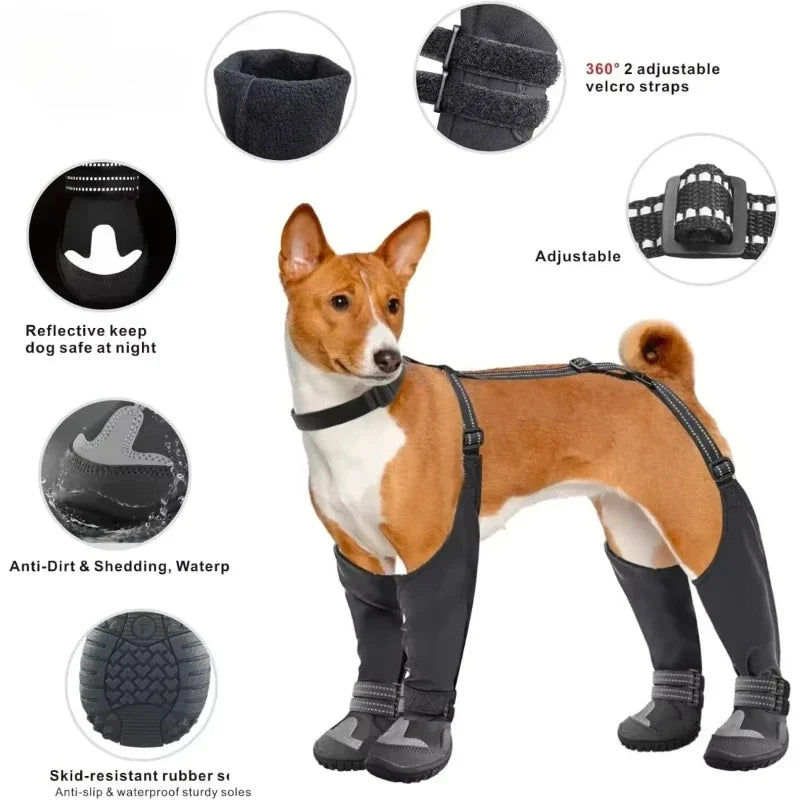 Waterproof Dog Boots Suspender Anti-Slip Walk Dog Shoes Outdoor Small Medium Universal Pet Boots Long with Strap Puppy Supplies