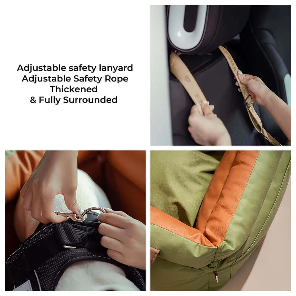Luxury Waterproof Faux Leather Dog Car Seat Pet Booster Car Seat for Small Dogs Cats Soft Travel Cat Bed with Safety Buckle