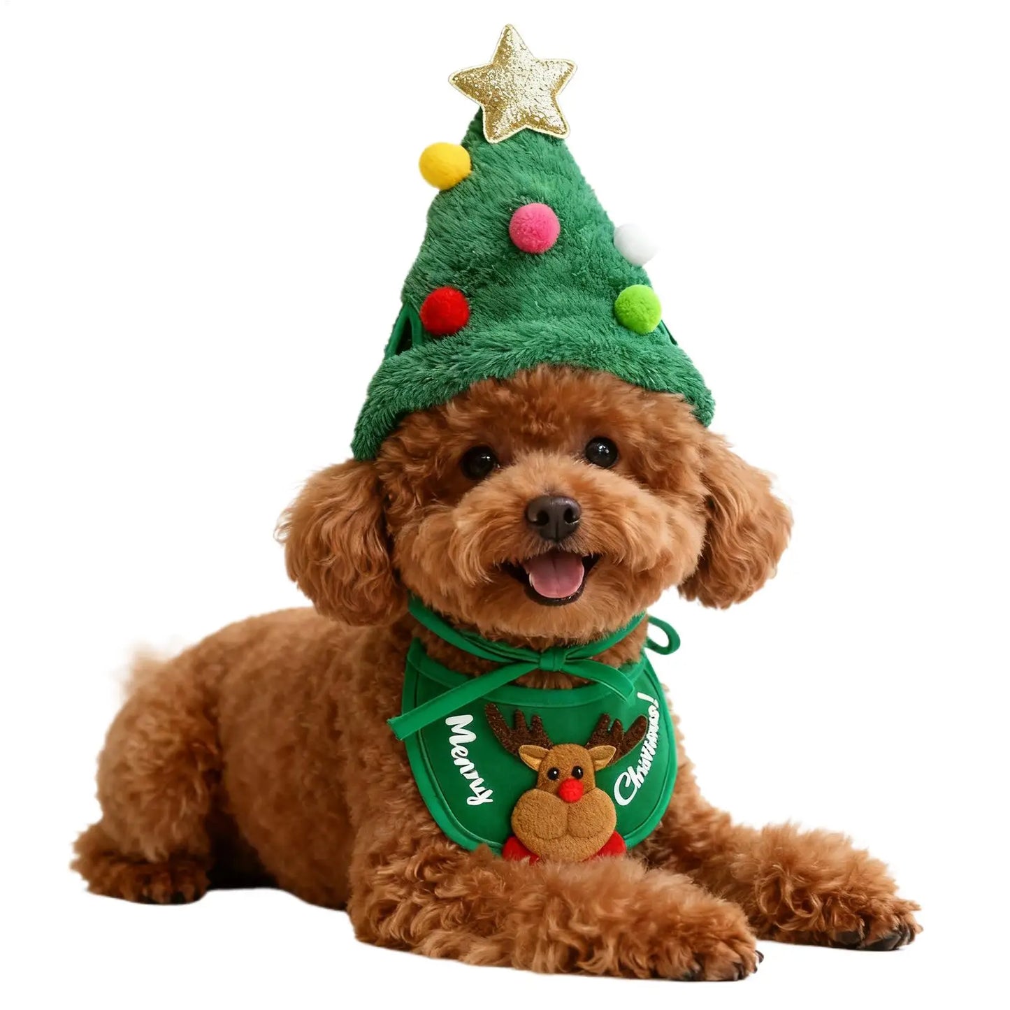 Pet Christmas Costume Xmas dog Cat Santa Elk Hat with Bandana Bib Scarf Set Cat Accessories Pet Holiday Dress Up Supplies