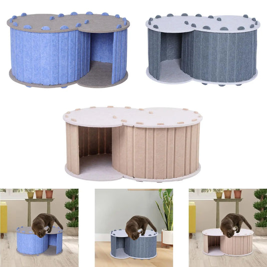 Cat Play Tunnel Bed for 2 Cats Breathable Winter Season Universal Comfortable Removable Cover Cat Cave with 2 Holes Pet House
