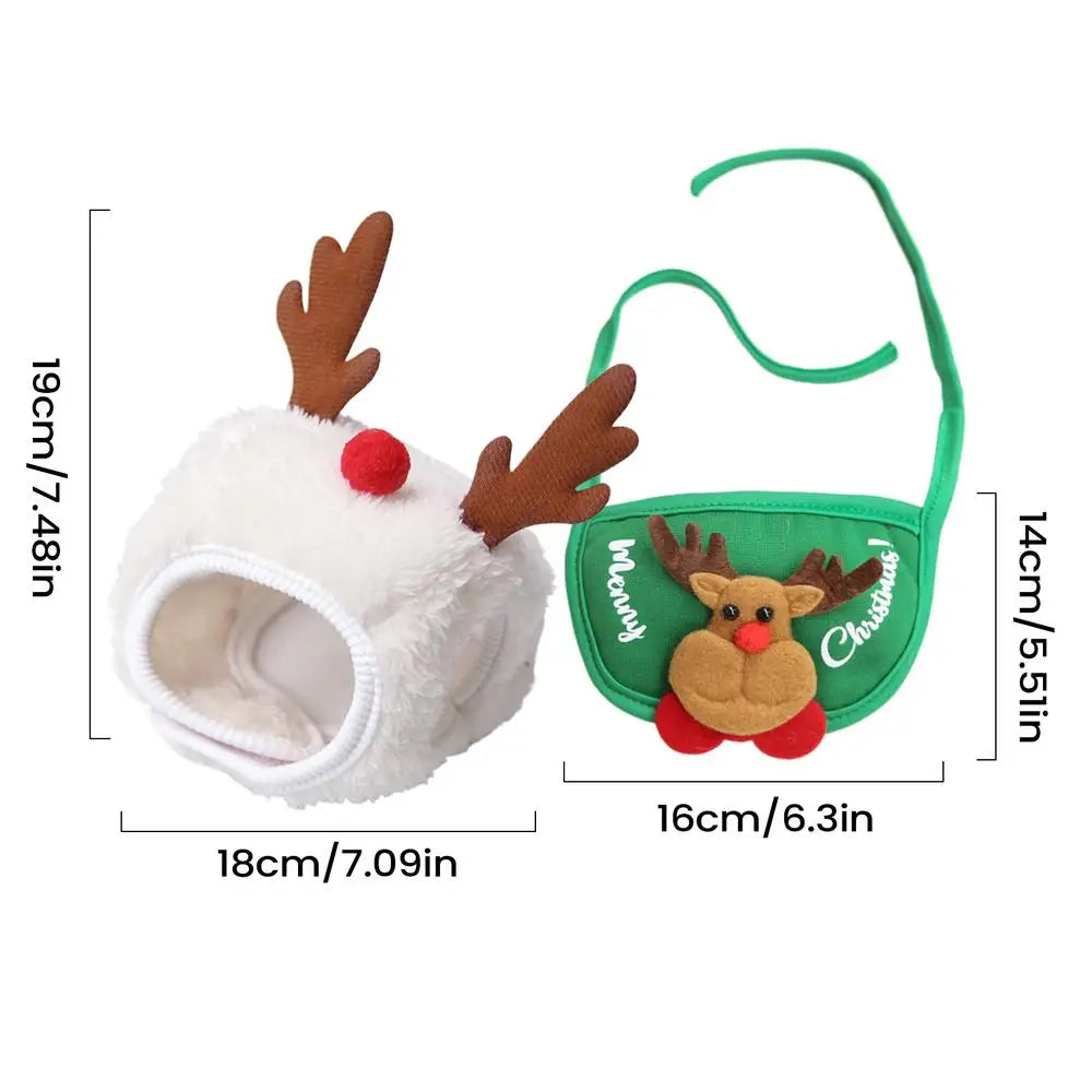 Pet Christmas Costume Xmas dog Cat Santa Elk Hat with Bandana Bib Scarf Set Cat Accessories Pet Holiday Dress Up Supplies
