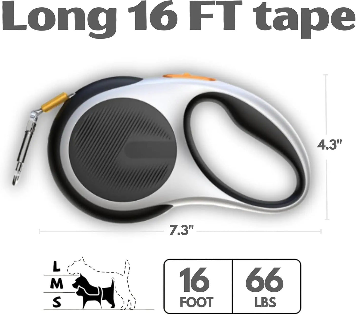 Retractable Dog Leash for Pets Up to 66 lbs, 16'  Reflective Nylon Tape, Tangle Free, Anti-Slip Handle with One Button Control