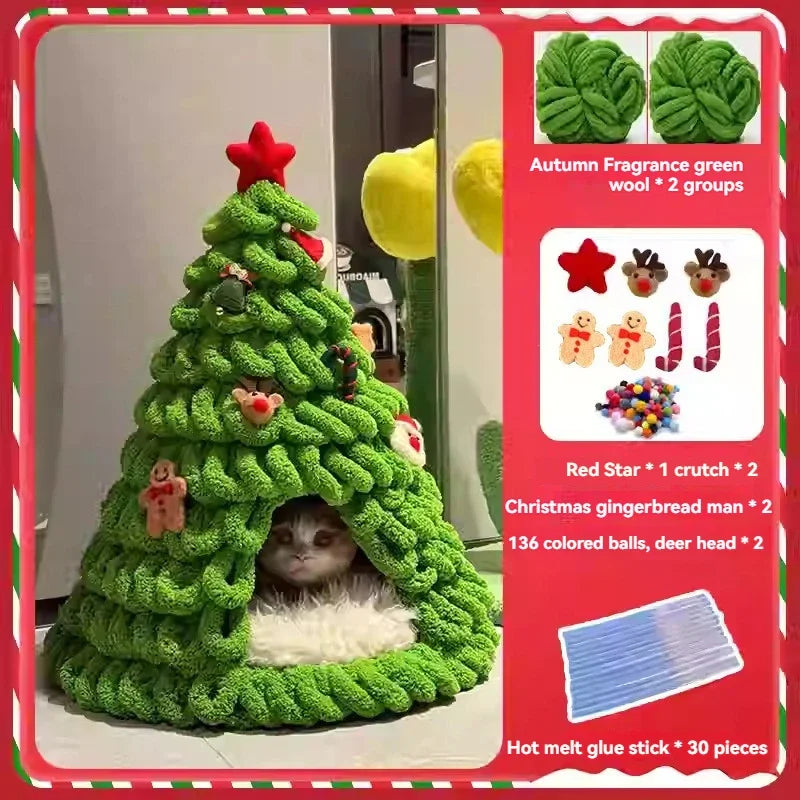Christmas Tree Cat Bed DIY Yarn Tools Package Homemade Puppy Nest for Autumn Winter Warmth Four Seasons Universal Pet Suppplies