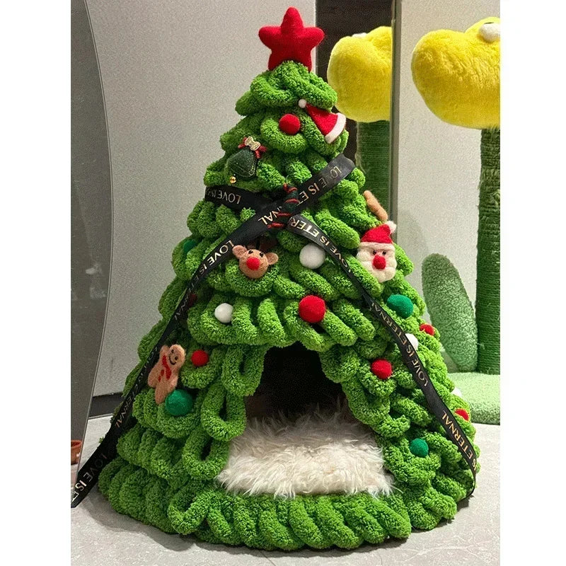 Christmas Tree Cat Bed DIY Yarn Tools Package Homemade Puppy Nest for Autumn Winter Warmth Four Seasons Universal Pet Suppplies