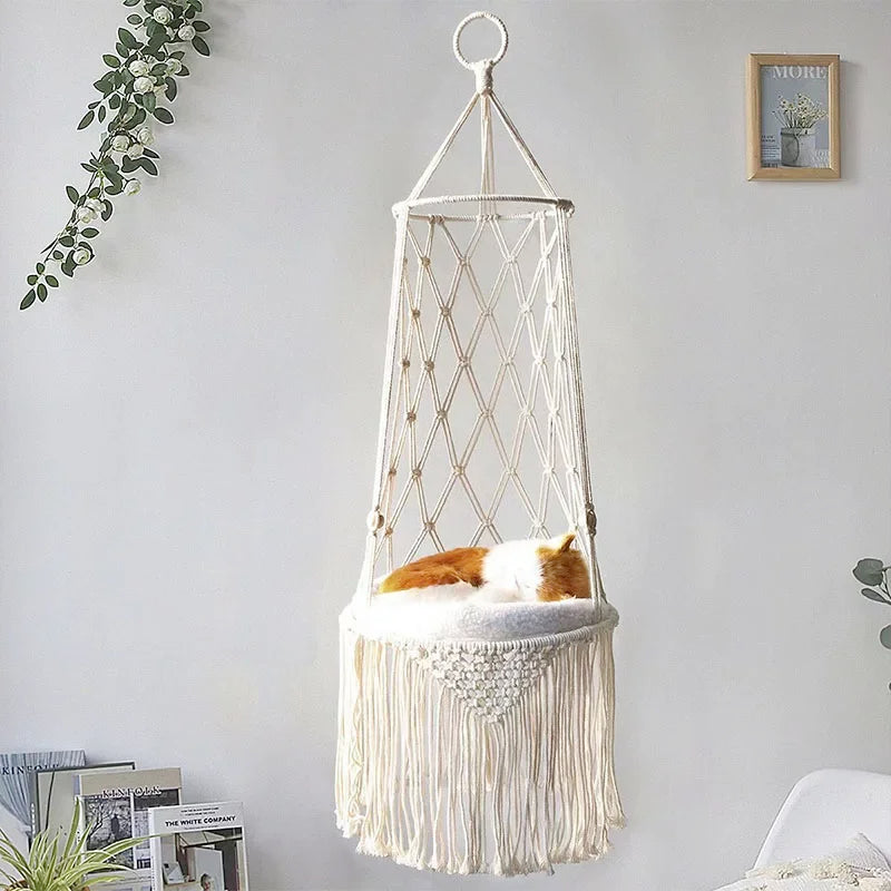 Pet Cat Hammock Swing Bed Bohemian Handwoven Tapestry Cotton Macrame For Home Bedroom Decoration Wall Hanging Without Mat