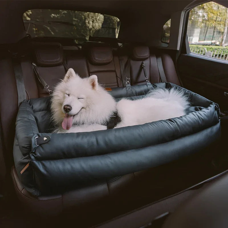 Luxury Waterproof Faux Leather Dog Car Seat Pet Booster Car Seat for Small Dogs Cats Soft Travel Cat Bed with Safety Buckle