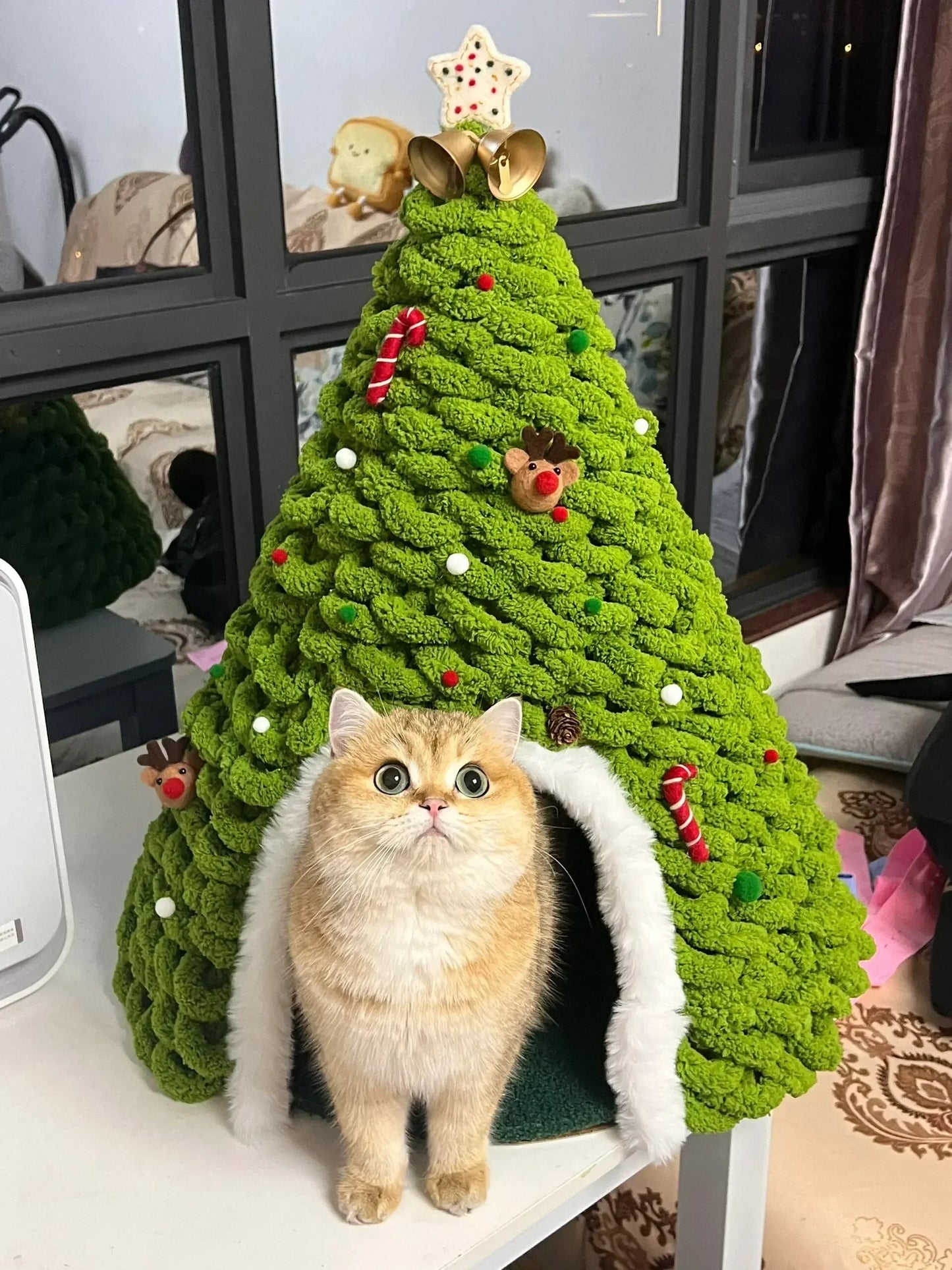 Christmas Tree Cat Bed DIY Yarn Tools Package Homemade Puppy Nest for Autumn Winter Warmth Four Seasons Universal Pet Suppplies
