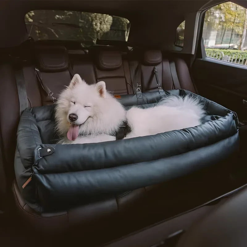 Luxury Waterproof Faux Leather Dog Car Seat Pet Booster Car Seat for Small Dogs Cats Soft Travel Cat Bed with Safety Buckle