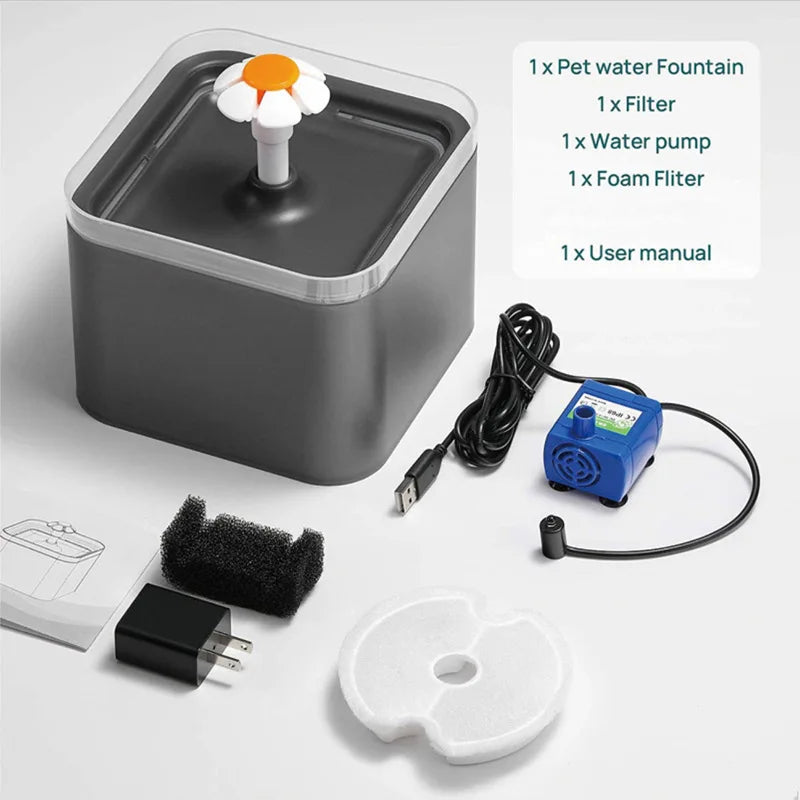 2L Automatic Cats and Dogs Water Fountain with LED Lighting USB Pet Water Dispenser with Recirculate Filtring for Pet Feeder