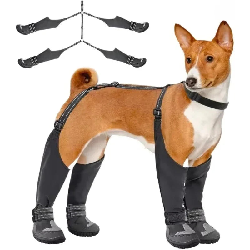 Waterproof Dog Boots Suspender Anti-Slip Walk Dog Shoes Outdoor Small Medium Universal Pet Boots Long with Strap Puppy Supplies