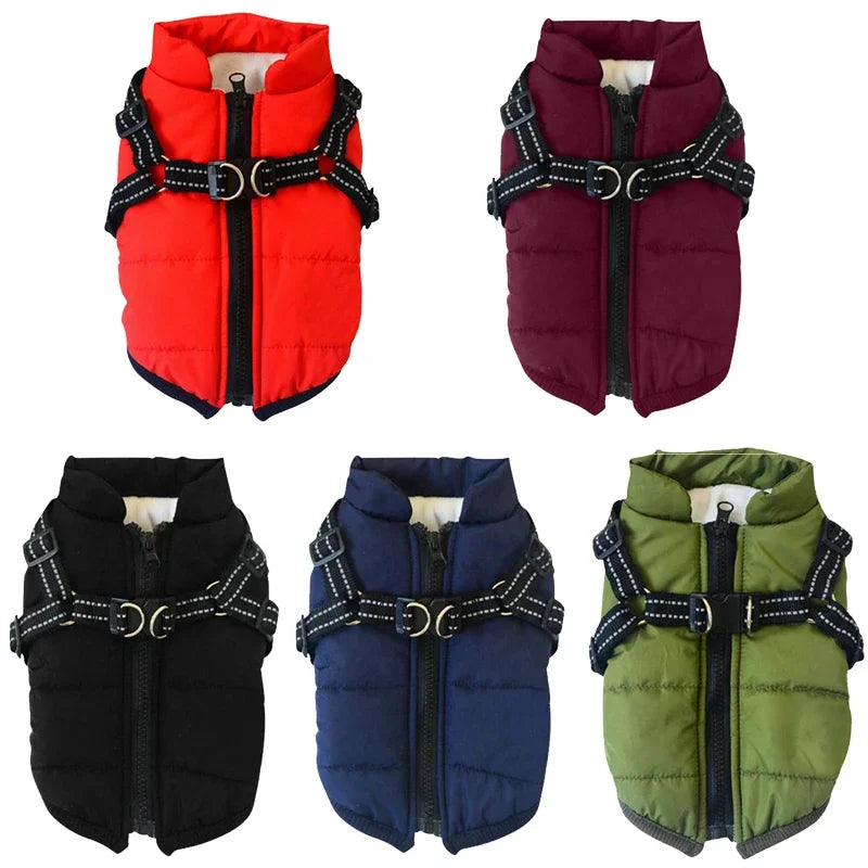 Warm Pet Clothes Waterproof Dog Winter Coat Jacket With Harness Dog Clothes Cozy Snow Jacket Vest For Small Medium Large Dogs