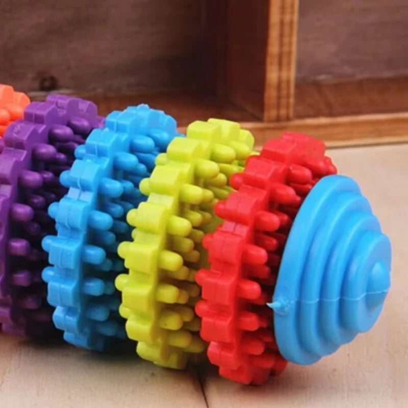 New Durable Rubber Pet Dog Puppy Cat Dental Teething Healthy Teeth Gums Chew Toy Rainbow Gear Teeth Cleaning Toy