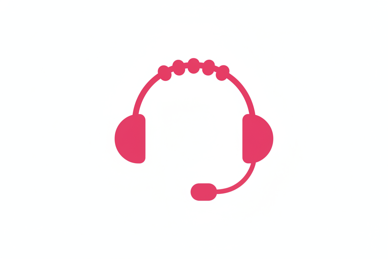 minimalist flat icon of a customer support headset, pink color clean vector style, white background